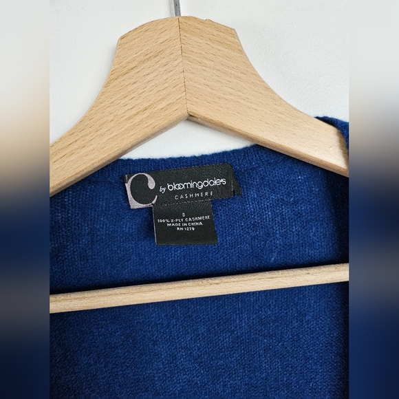 NWOT C by BLOOMINGDALE'S 100% 2-PLY Cashmere Open-Front Cardigan Sweater Blue S - Picture 3 of 10